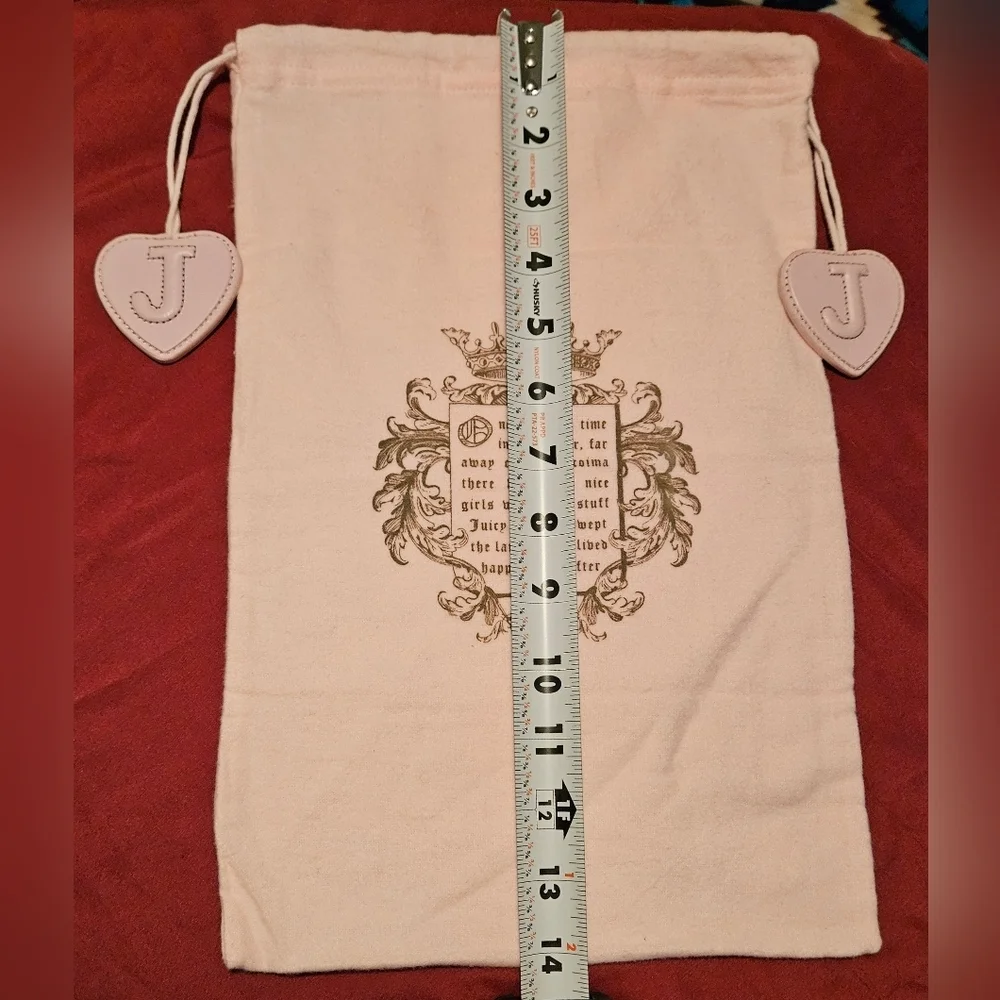 JUICY COUTURE Large Light Pink Dust Bag Cover Pouch Heart Charm Drawstring Logo - Picture 12 of 12